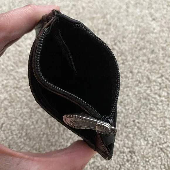 Brighton Black Leather Brown Trim Heart Coin Purse Wallet Zip Pouch - Picture 3 of 4